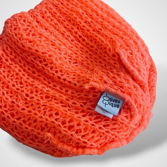 Olive Pique Bear Ear Beanie Hat Neon Orange Acrylic Cable Knit Cozycore Outdoor - Picture 5 of 9